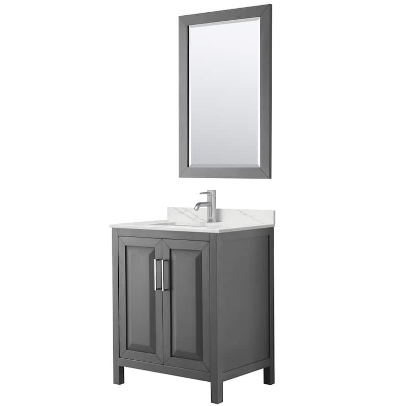 Daria 30-inch Single Vanity, Single Hole Quartz Top, 24-inch Mirror - Dark Gray, Chrome Trim, Giotto Quartz Top