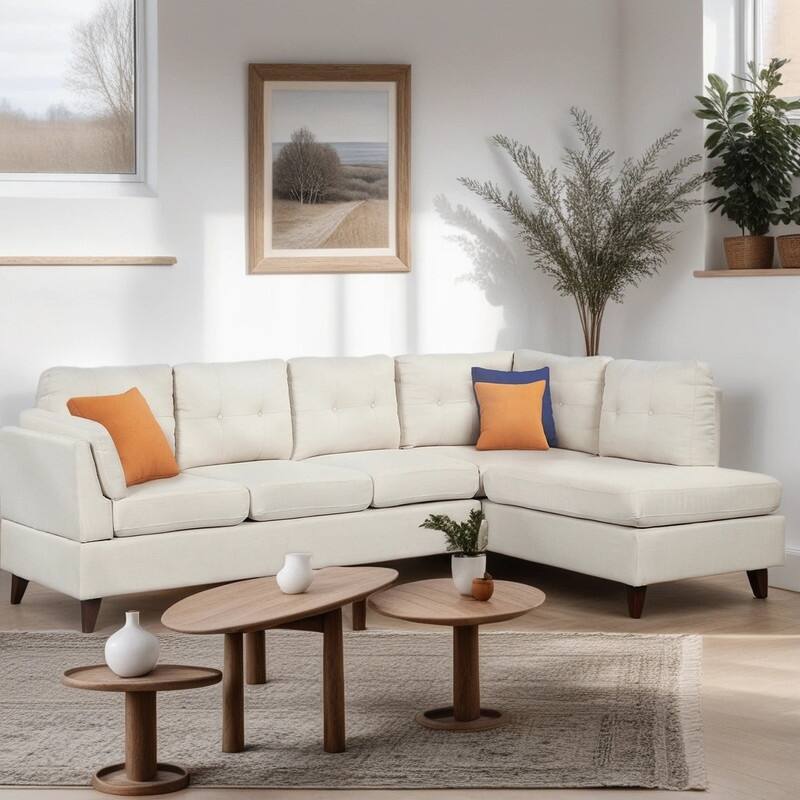 97.2" Modern L-Shape Linen Fabric Sofa Couch With Chaise Lounge And One Lumbar Pad For Multiple Scenarios