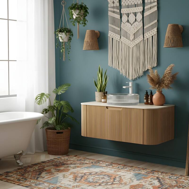 Floating Bathroom Vanity with Transparent Round Glass Basin