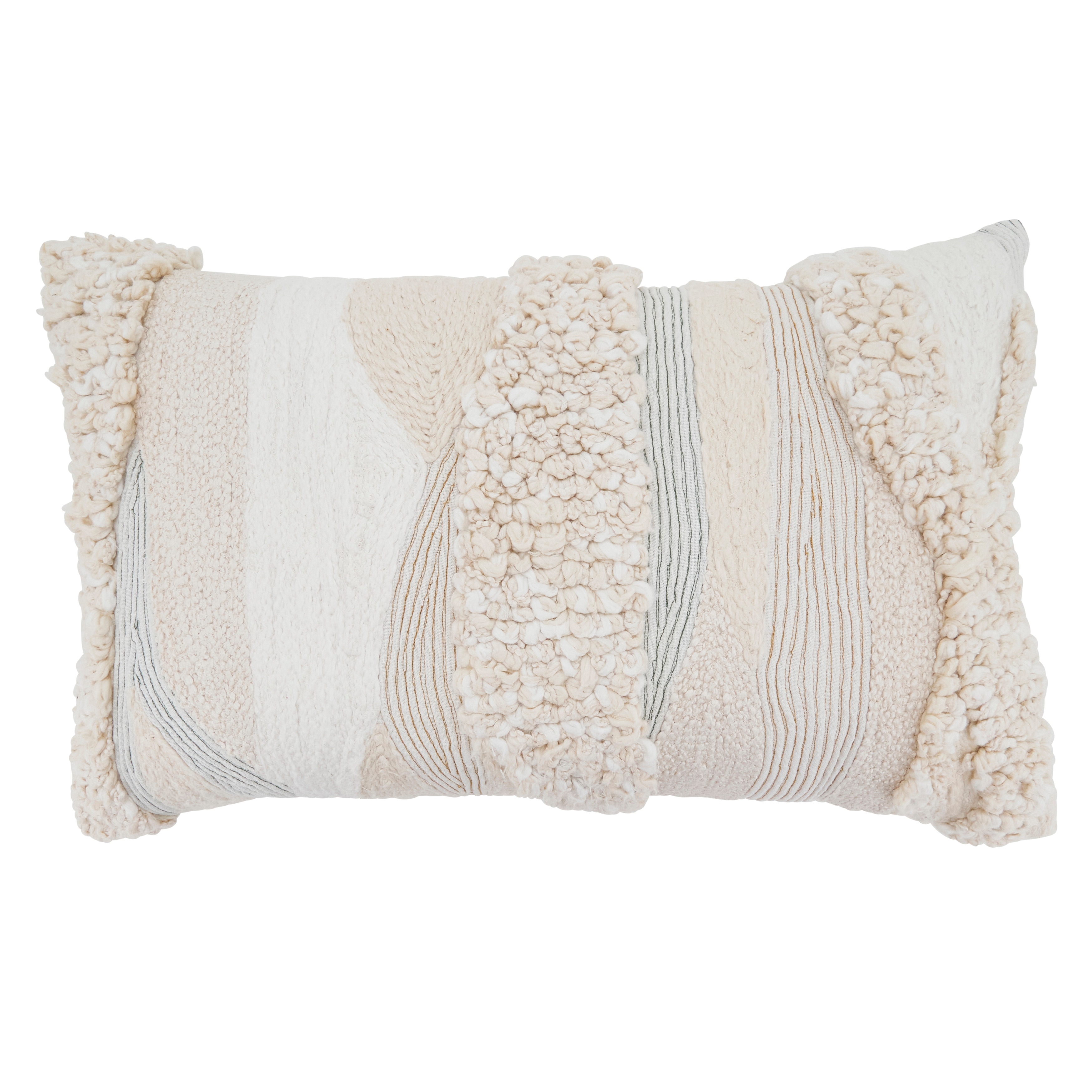 Embroidered Stripe Cotton Throw Pillow - Textured Loop & Stitch Design for Sofa, Bed & Accent Styling