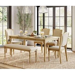 6-Piece Dining Table Set with Bench, Farmhouse Dining Set for 6, Oak ...