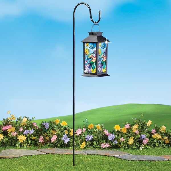 Solar Lighted Fake Stained Glass Butterfly Lantern with Shepherds