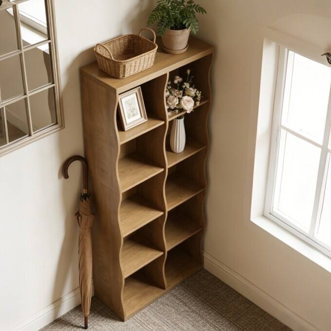 70.86" 5-Tier Bookshelf, 10 Storage Cubes Bookcase with Wave-Design