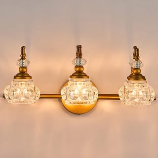 CO-Z 3 Light Vintage Vanity Light with Flower Crystal Glass Shades - 19.7