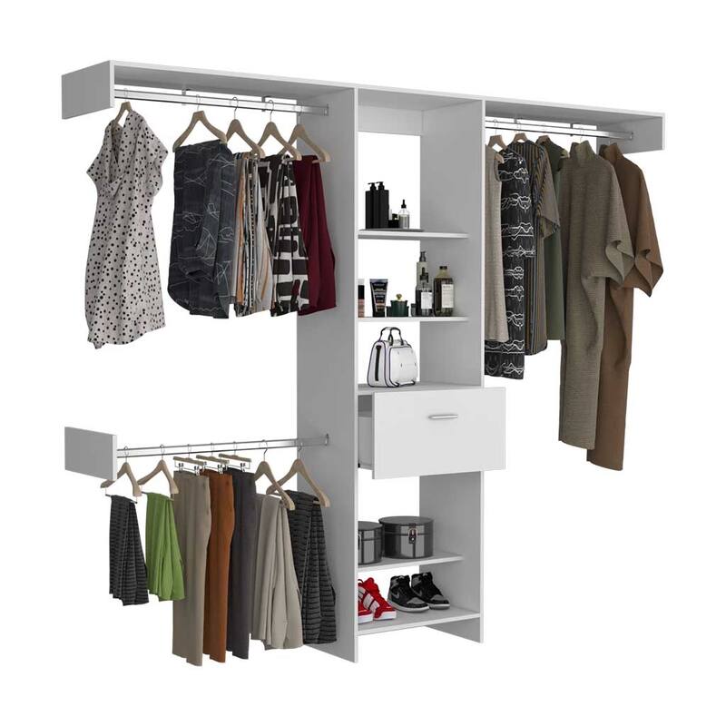 Closet System, Five Open Shelves, One Drawer, Three Metal Rods