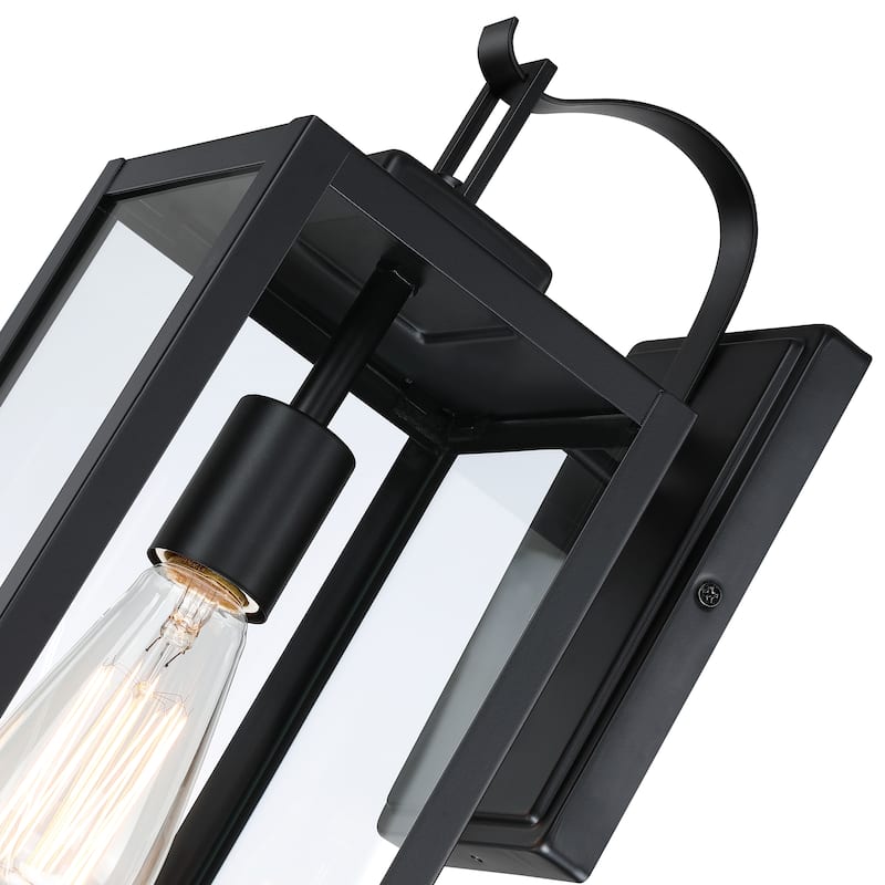 2-pack 17.7 in. 1-Light Matte Black Outdoor Wall Lantern Sconce with Clear Glass（Dusk to Dawn could be chosen）
