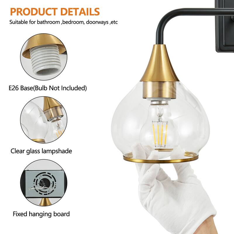 23" 3-Light Vanity Wall Sconce with Clear Glass Shades, Industrial Wall Mounted Lamp for Mirror, Vanity(Bulb Not Included)