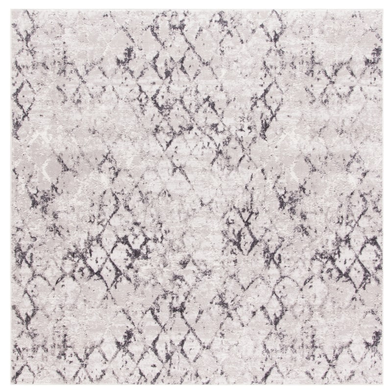 SAFAVIEH Amelia Selvete Modern Trellis Distressed Rug - 10' Square - Grey/Light Grey