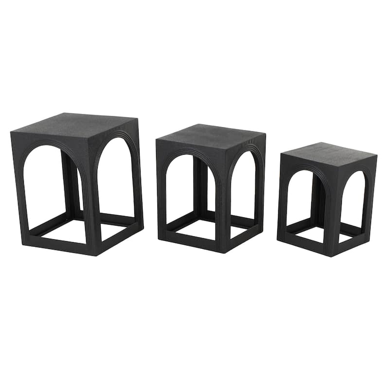 Metal Nested Accent Table with Arched Cutouts - Set of 3 Black - Roche River Decor - 16"W x 16"L x 21"H