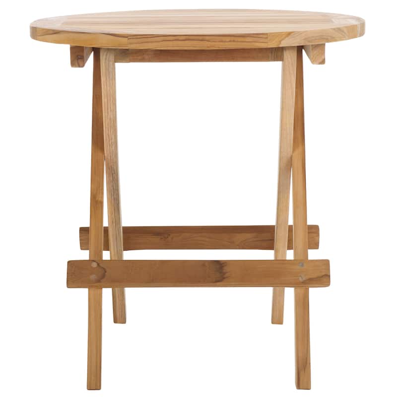 SAFAVIEH Outdoor Patio Furniture Rory Solid Teak Wood Folding Round Table - 20"W x 20"D x 20"H