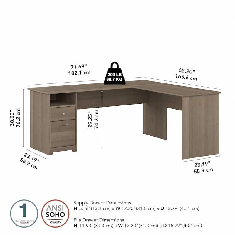 72W L-shaped Computer Desk with Drawers by Bush Furniture