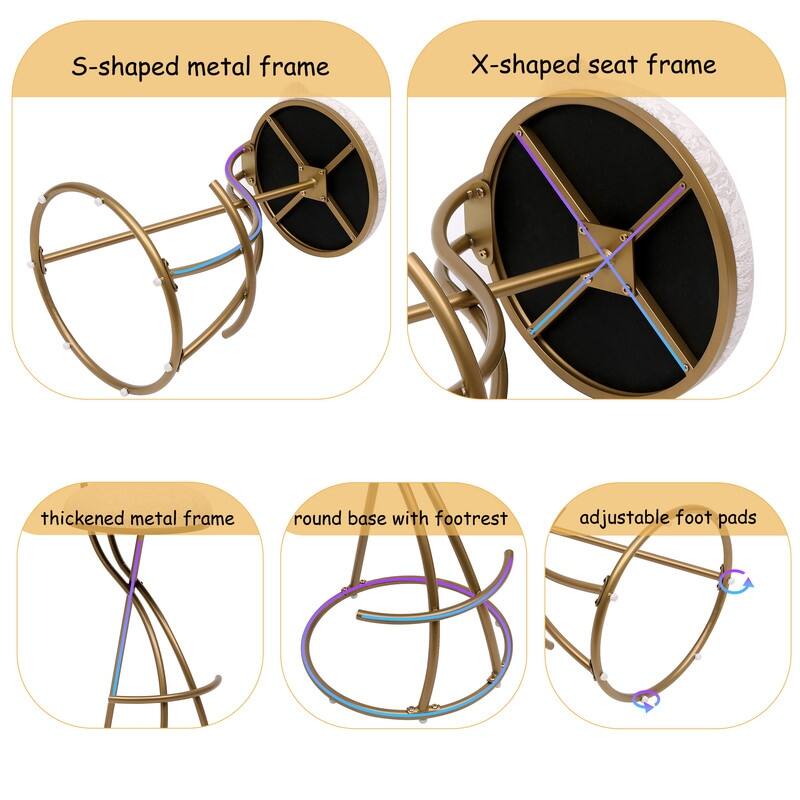 Set of 2 Round Bar Stools with Floral Print Seats - Sturdy Metal Frame for Kitchen & Dining