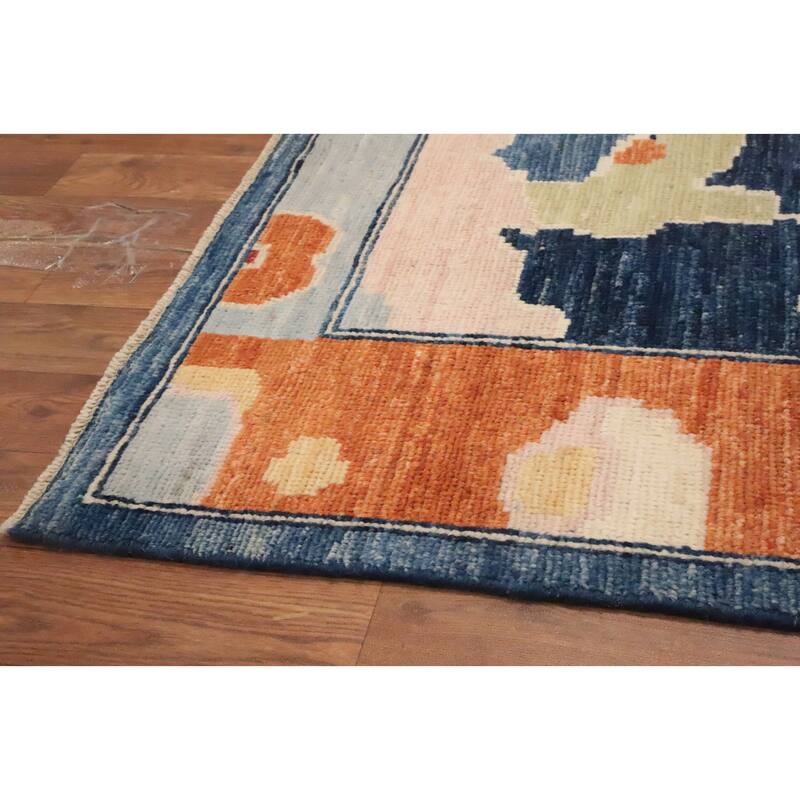 Hand Knotted Oriental 100% Wool Carpet Transitional Floral Navy Blue & Blues Oushak Area Rug - 9' 6'' X 8' 3''