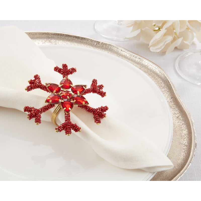 Beaded Napkin Rings With Snowflake Design (Set of 4)