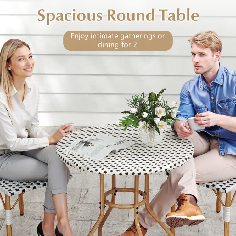 White PE Rattan Metal Round Bistro Table 27.5 inches Patio Outdoor - 27.5" × 29"