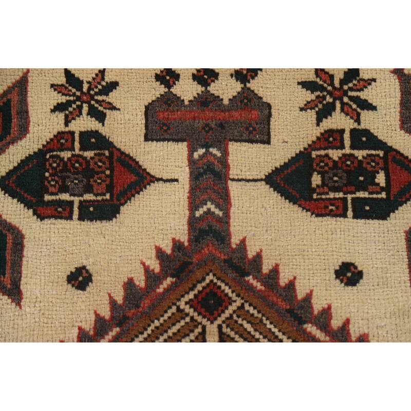 Brown Ardebil Persian Runner Rug Handmade Vintage Wool Carpet - 3'2"x 6'11"