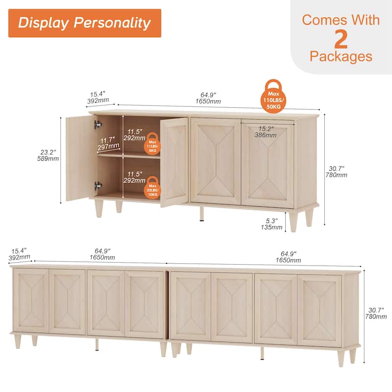 Large Buffet Cabinet with Handcrafted Pop-Up Doors for Dining Room