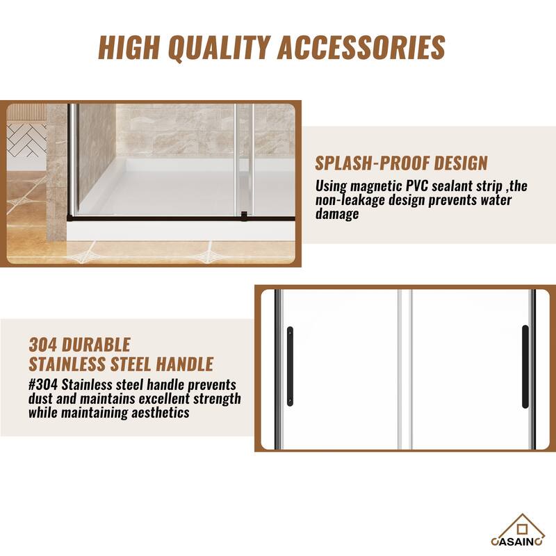 60 in. W x 76 in. H Frameless Shower Door with Tempered Glass