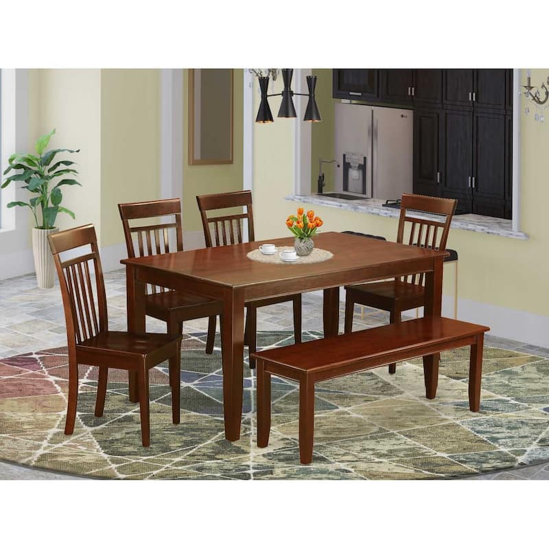 Medieval Dining Table Set with Bench - 60 Inch Rustic Wood Table & 4 Chairs - Elegant Farmhouse Kitchen Set