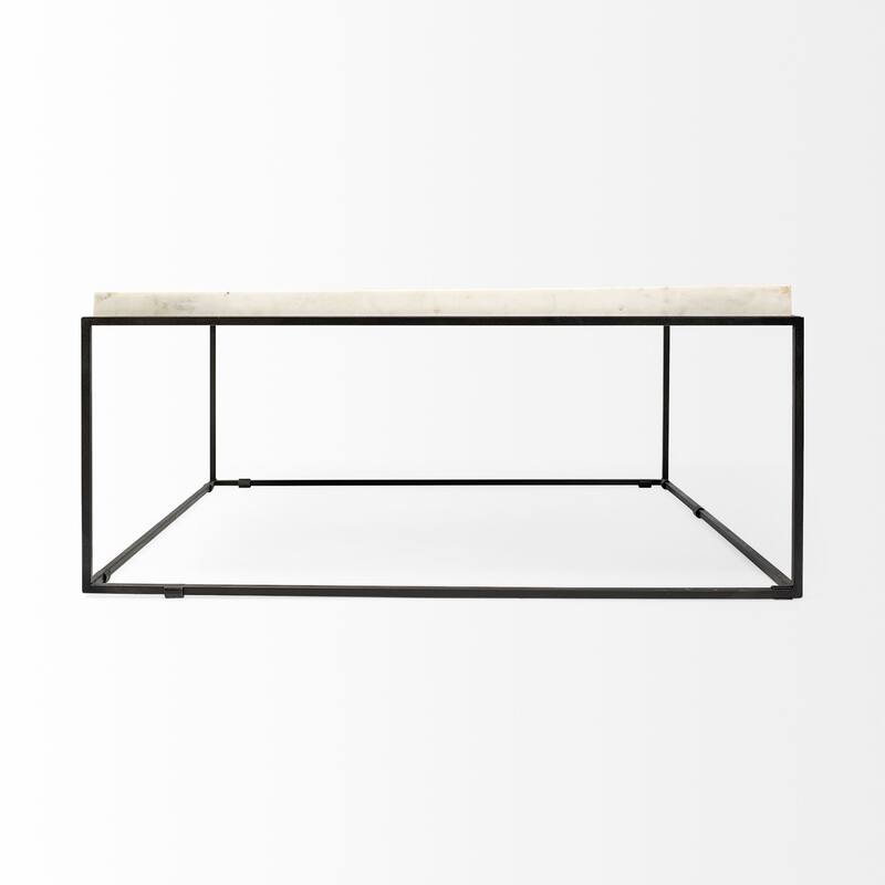 HomeRoots Square White Marble Top And Black Metal Base Coffee Table - 36