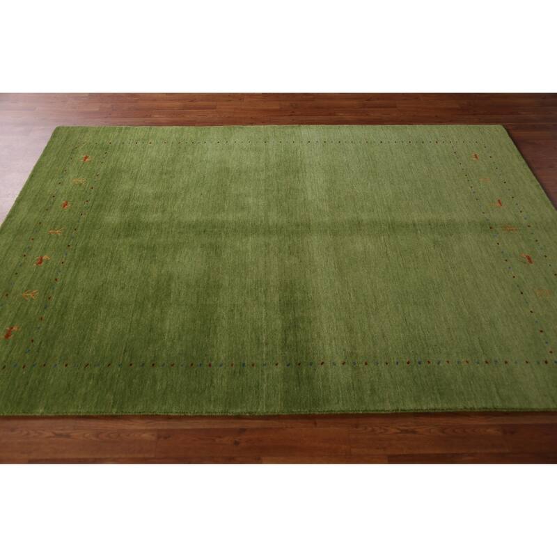 Hand Knotted Oriental 100% Wool Carpet Tribal Animal Pictorial Green Gabbeh Area Rug - 7' 8'' X 5' 3''