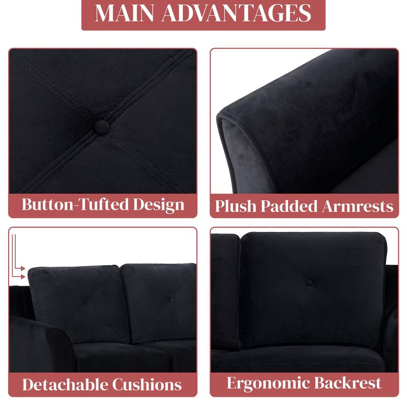 Affordable Tufted Sofa & Loveseat – Black Microfiber Couch for Small Spaces