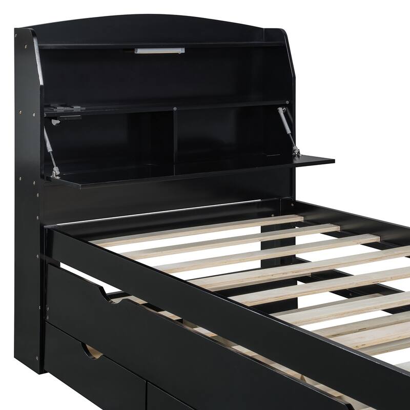Wooden LED Platform Bed with Trundle