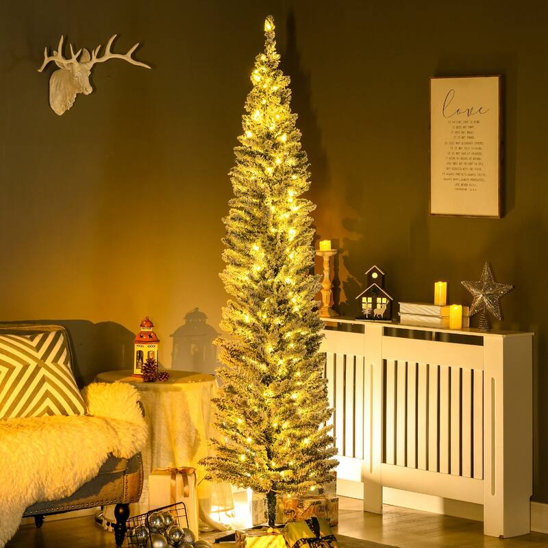 7FT Artificial Slim Pencil Christmas Tree with 499 Realistic Branch Tips & Plastic Stand