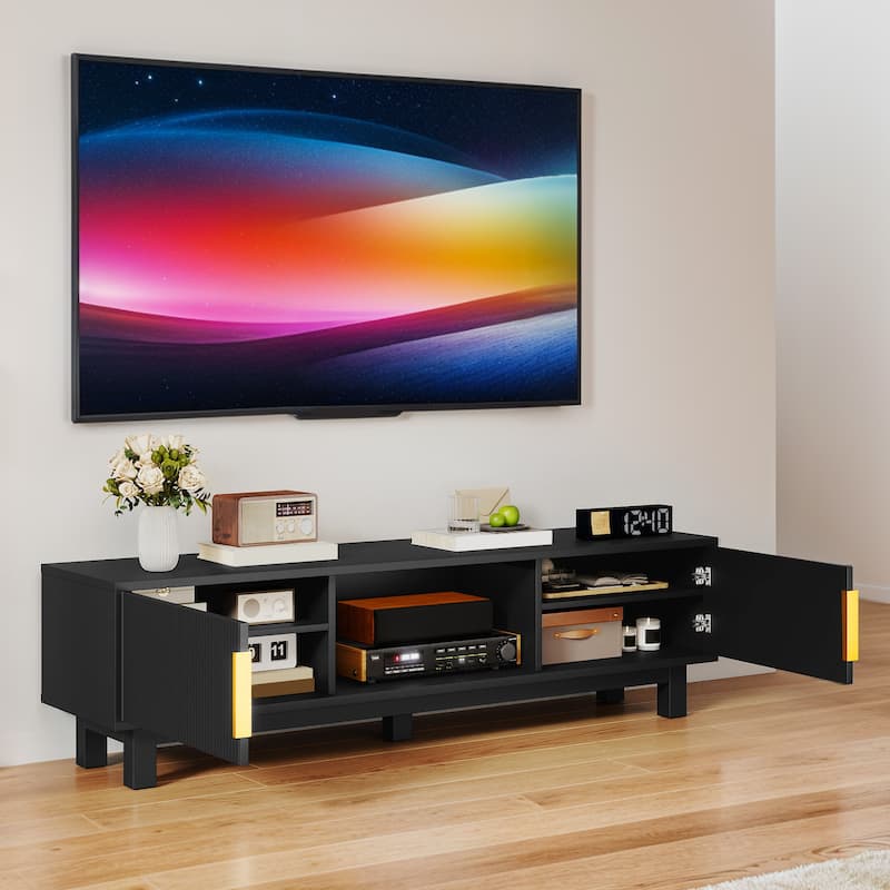 Moasis 59"W Fluted TV Stands for TVs up to 65 Inches, Entertainment Center with Power Outlets