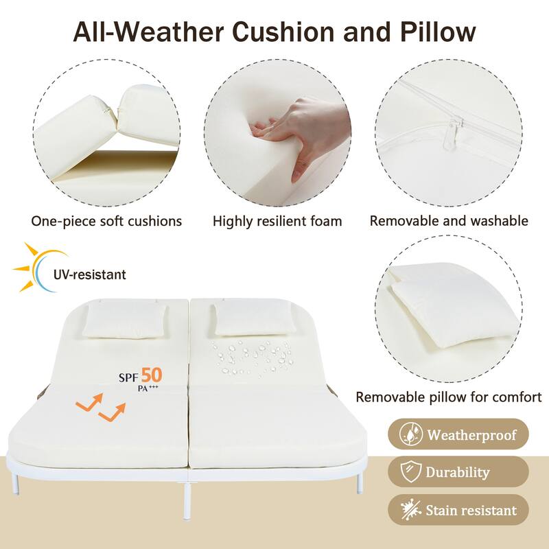 Outdoor Daybed, Patio Rattan Daybed, with 5-Position Adjustable Backrest and Removable Cushions & Pillows