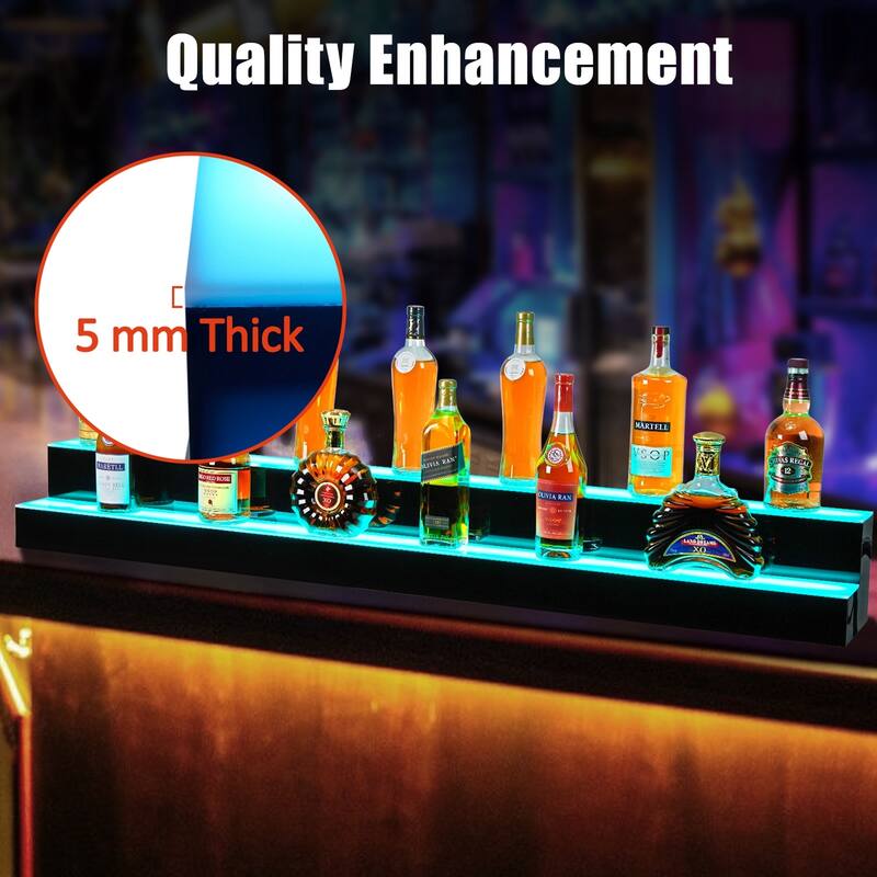 2-Step Lighted Liquor Bottle Display Shelf with Remote APP Control