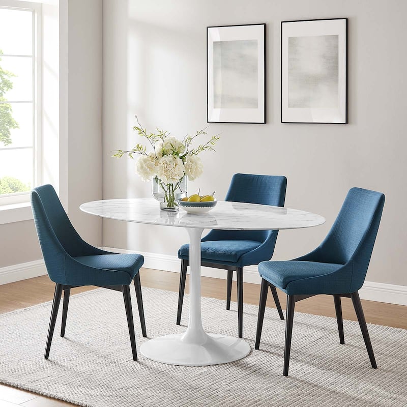 Oval Artificial Marble Dining Table - White - White