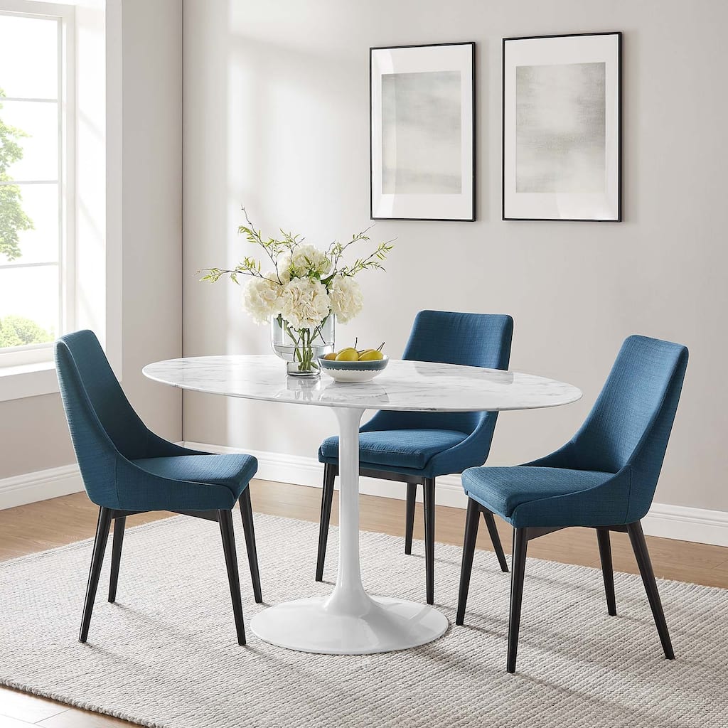 Oval Artificial Marble Dining Table - White