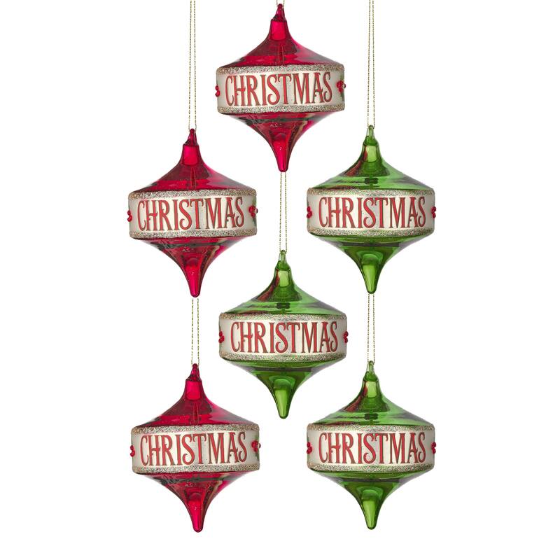 4.5" Glass Spinning Top Ornament Set of 6