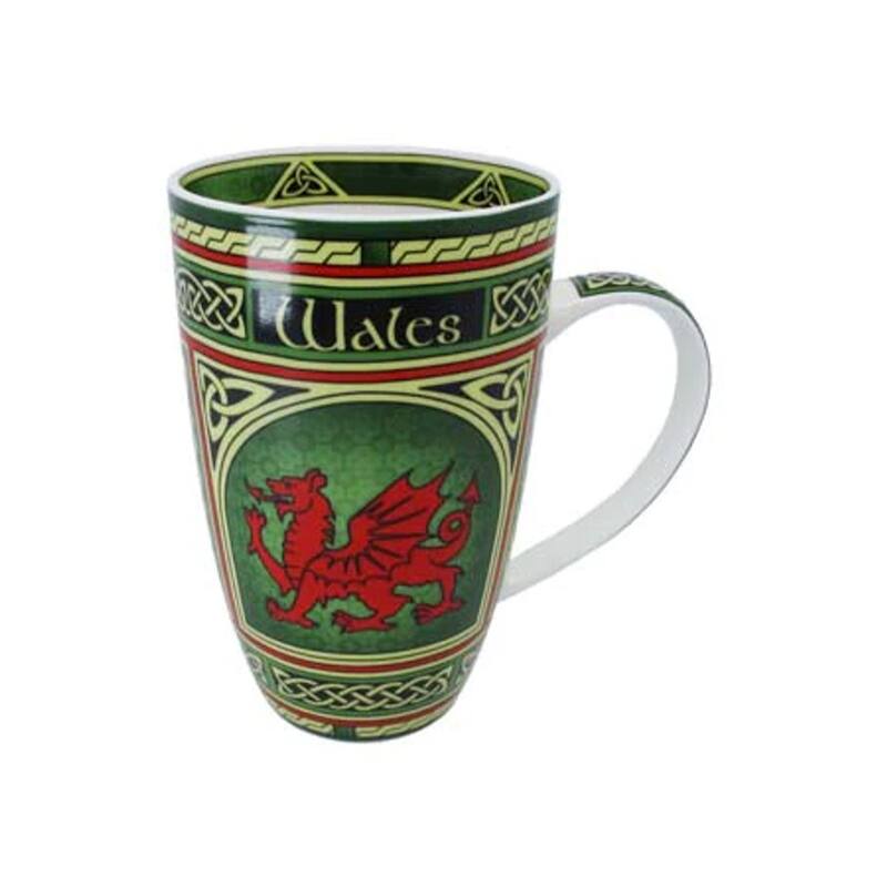 14oz Multi-Color Welsh Dragon Ceramic Coffee Mug with Intricate Celtic Knots for Daily Use