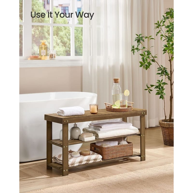 3-Tier Wicker Shoe Rack Bench with Storage Shelf Ideal for Entryway or Hallway - 11.3"D x 27.6”W x 17.8"H