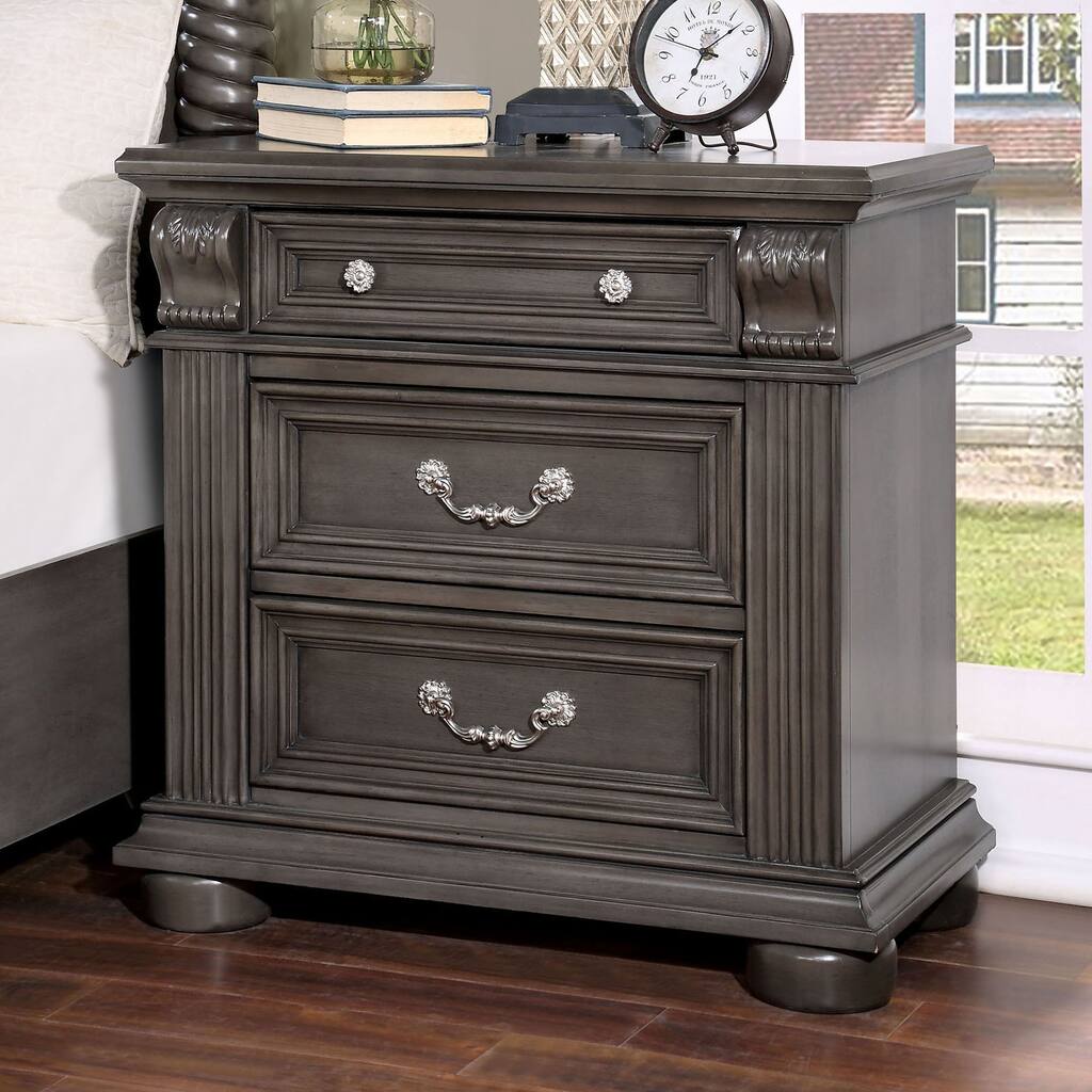 Gaya Traditional Cherry 3-Drawer Solid Wood Nightstand by Furniture of America