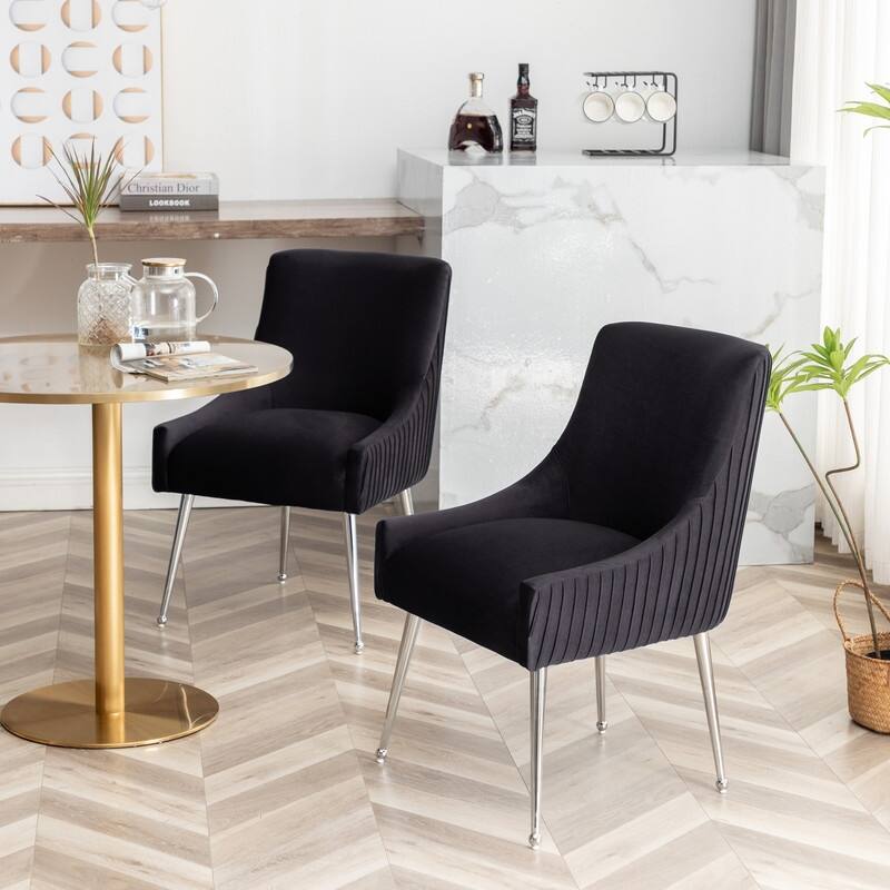 SEYNAR Modern Velvet Pleated Finish Back Dining Chair Set of 6 with Rear Handle