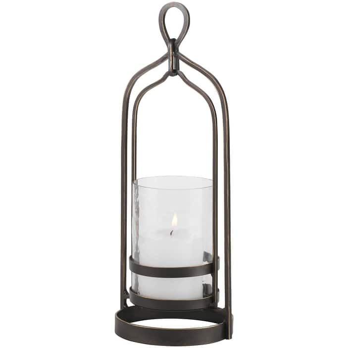 Uttermost 18041 Shepherd Glass and Iron Table Pillar Candle Holder - Dark Bronze / Clear