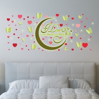 Walplus Love You Quote Glow in Dark Moon Wall Sticker Nursery Decor