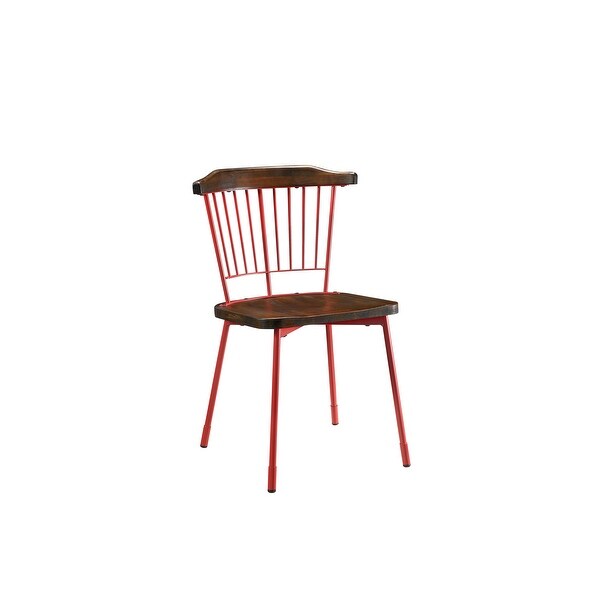 32" X 21" X 19" Wood and Metal Side Chair (Set-2), Red & Brown Oak