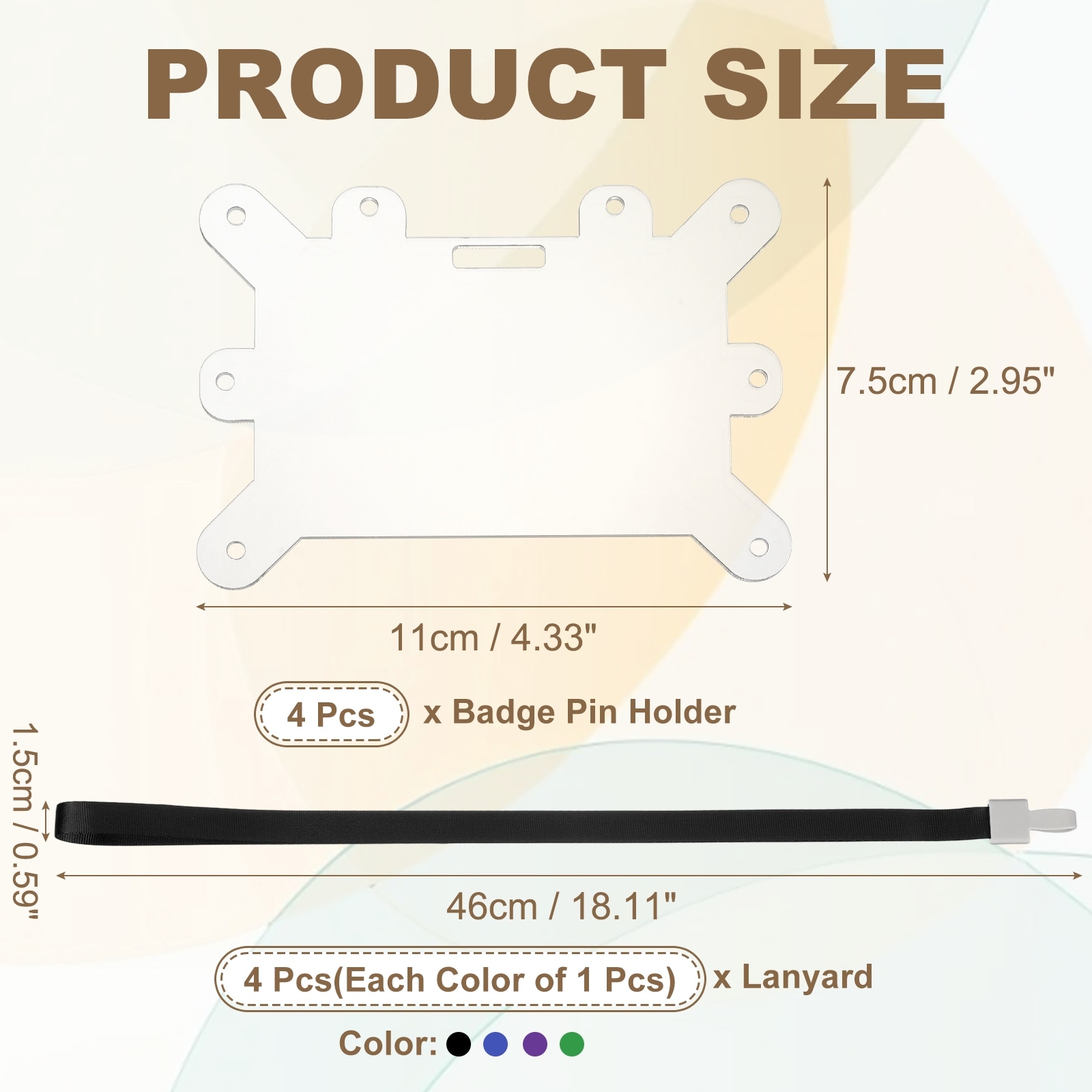 Badge Pin Holder, Acrylic Display Badge Adapter Horizontal Card Accessories with Lanyard for Employees ID Cards