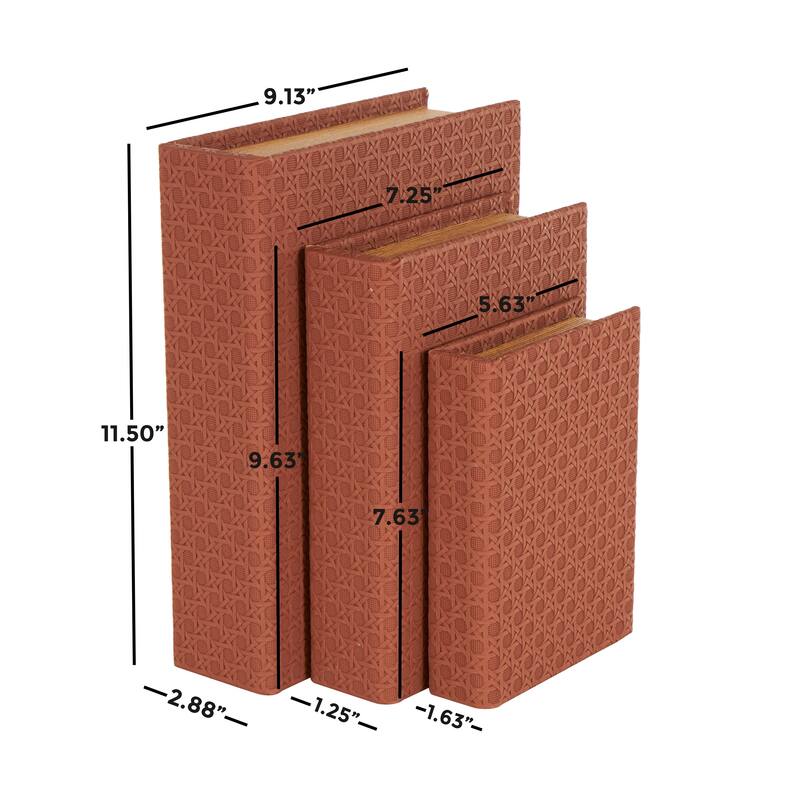 Cream, Black, Copper, Beige or Brown Faux Leather Woven Faux Book Storage Decorative Box (Set of 3)