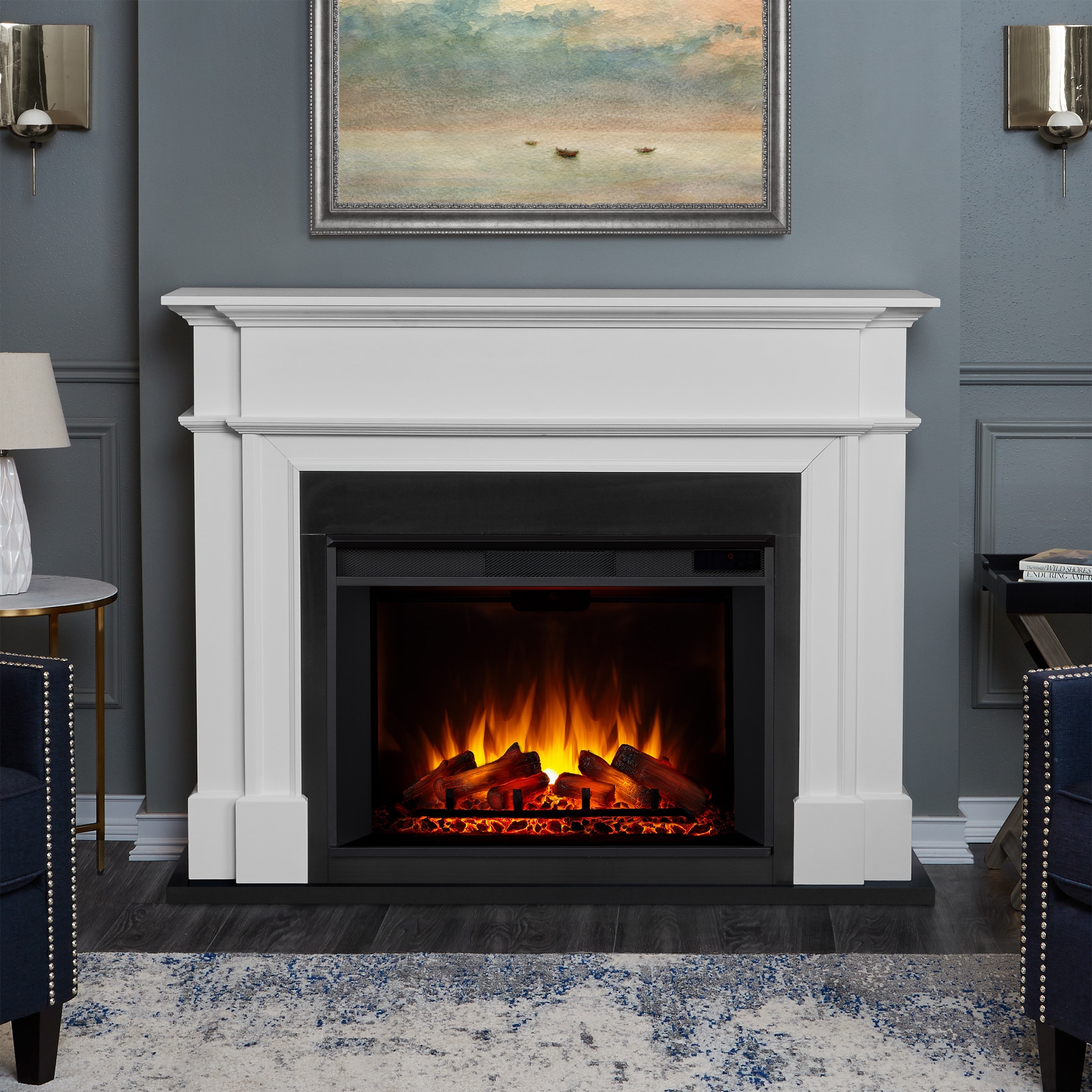 Real Flame Harlan Electric Grand Fireplace in White 55"