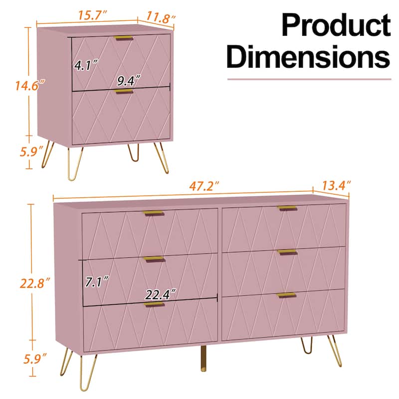 6 Drawer Dresser and Night Stand Sets for Bedroom Set of 2 & 6 Drawer Dresser Combo