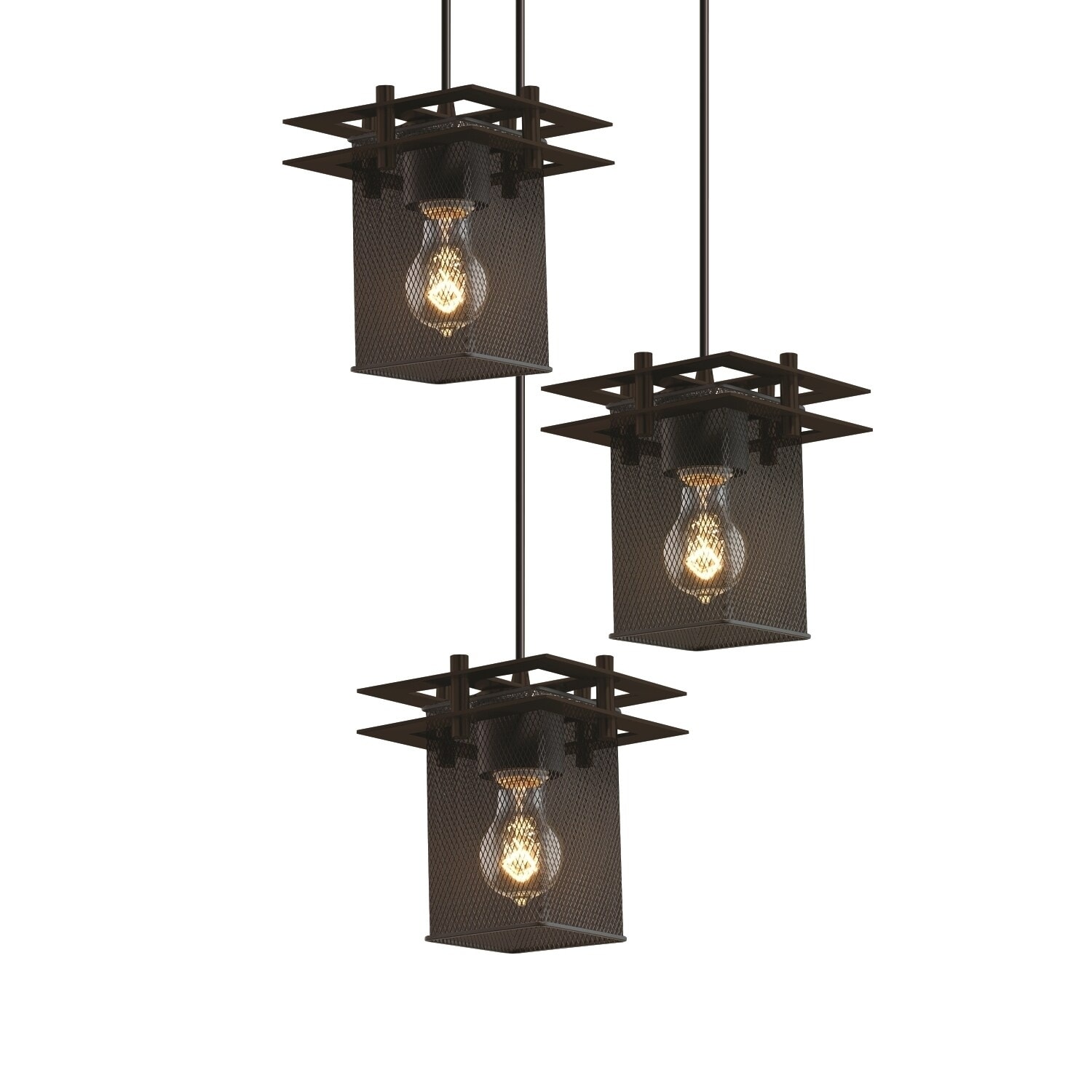 Justice Design Wire Mesh Metropolis 3-light Dark Bronze Pendant, Wire Mesh Square - Flat Rim Shade