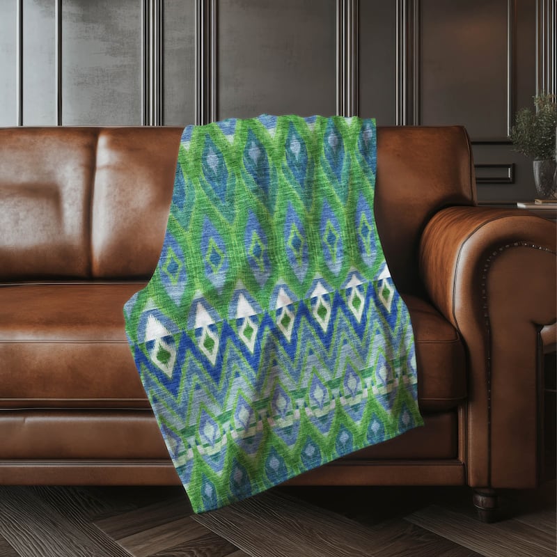 Premium Machine Washable Boho Global Sherpa Throw Blanket - Green - 4'2" x 5'10"
