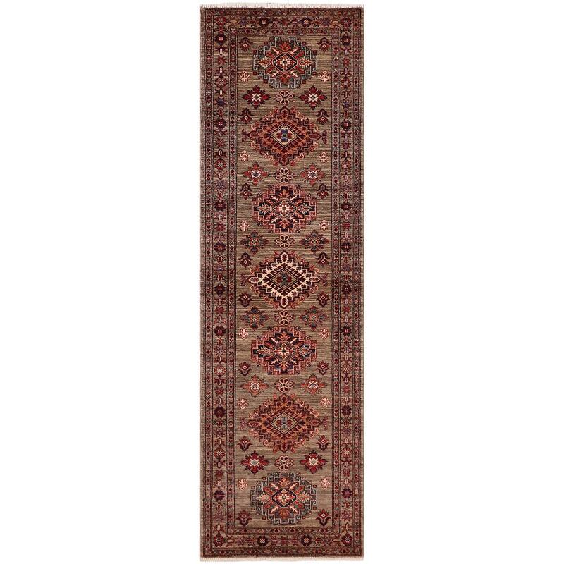 Caucasian Super Kazak Orion Gray Hand Knotted Wool Runner - 2'6'' x 9'6''
