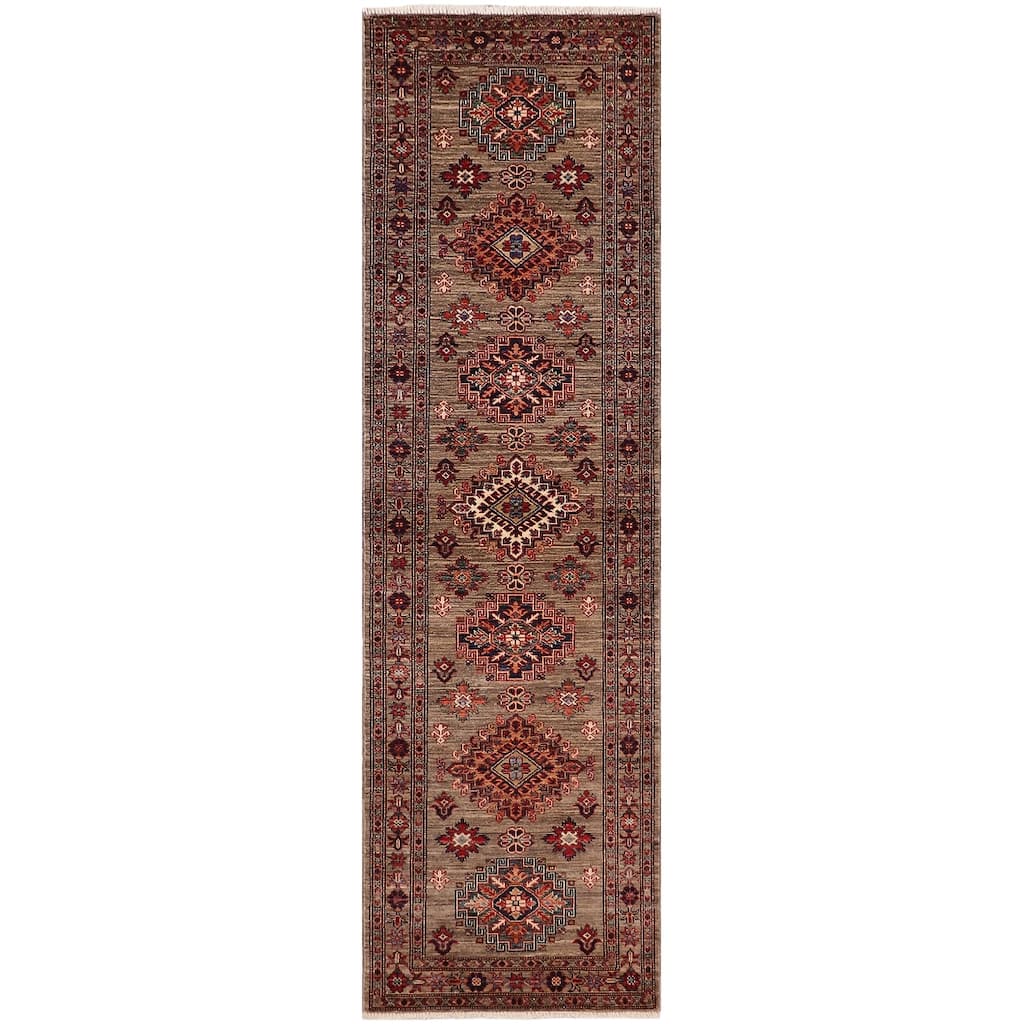 Caucasian Super Kazak Orion Gray Hand Knotted Wool Runner - 2'6'' x 9'6''