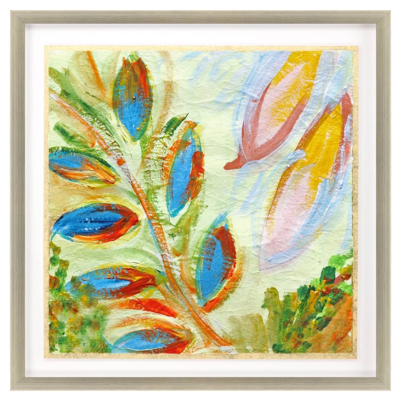 HomeRoots Vibrant Green And Yellow Modern Floral Giclee Silver Framed Wall Art